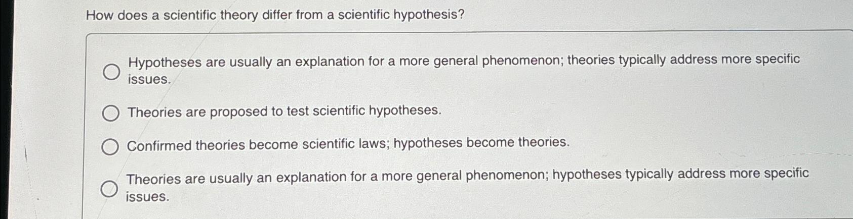  How does a scientific theory differ from a scientific hypothesis? Hypotheses