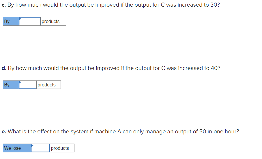output for \\( \\mathrm{C} \\) was increased to 30 ? d. By