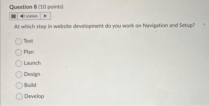  At which step in website development do you work on Navigation