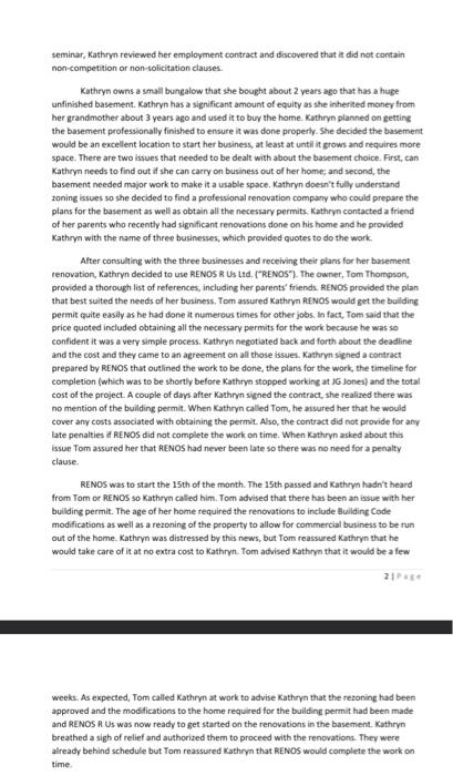 answer for part 222222 two questions. seminar, Kathryn reviewed her employment contract