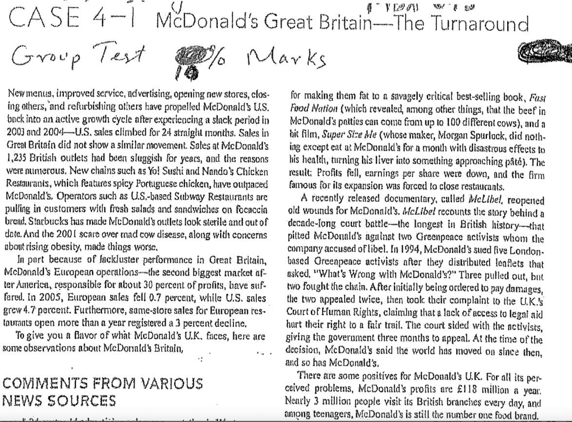 Marketing Management, Case Study. Please answer in 30mins. Thanks CASE 41 MCDonald's