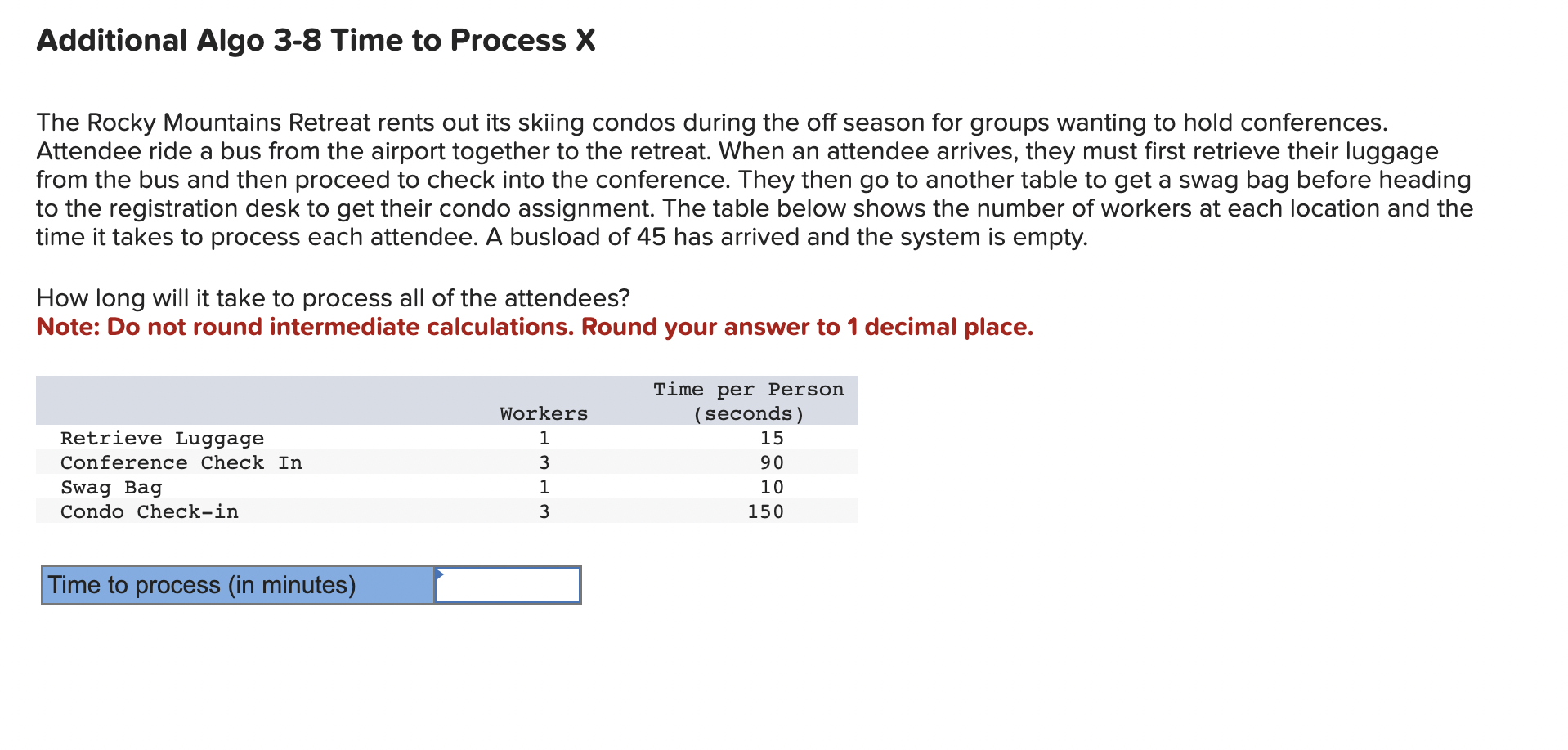 Additional Algo 3-8 Time to Process X The Rocky Mountains Retreat rents