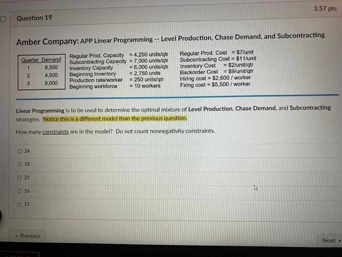  Amber Company: APP Linear Programming - Level Production, Chase Demand, and