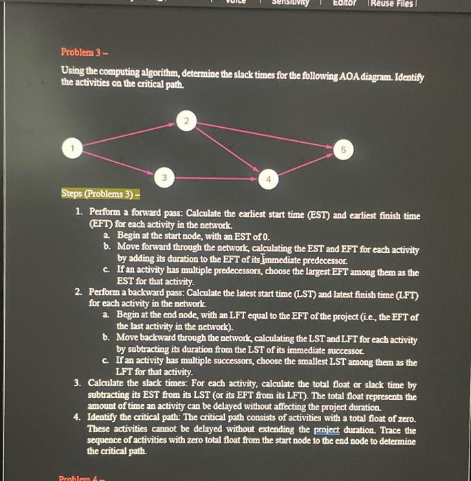 Problem 3- Using the computing algorithm, determine the shack times for
