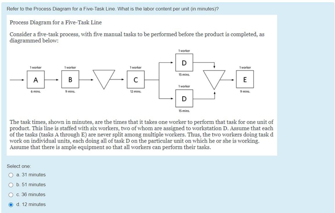  Refer to the Process Diagram for a Five-Task Line. What is