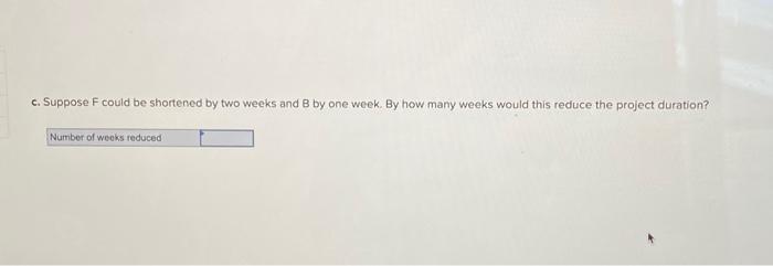in weeks: a. Determine the critical path. A.E.F.OA.E.G.C.DA.B.C.D b. How many weeks