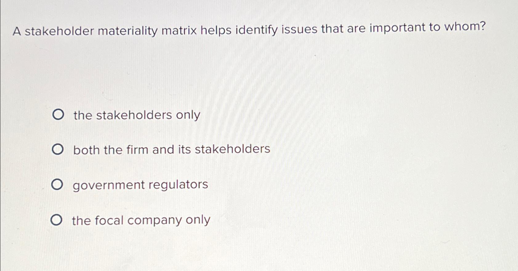  A stakeholder materiality matrix helps identify issues that are important to