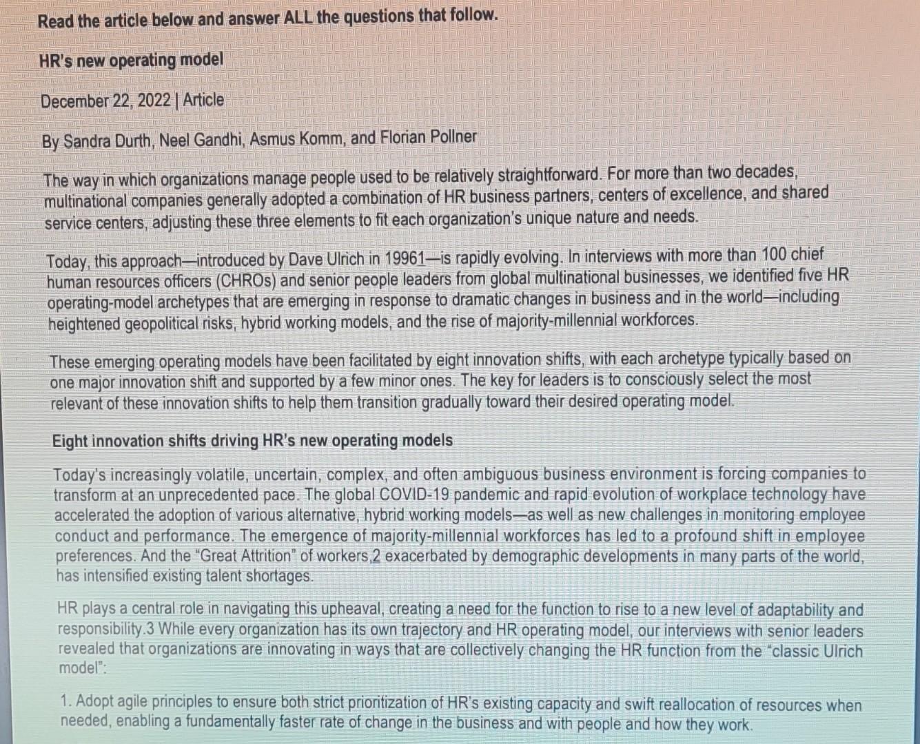  Read the article below and answer ALL the questions that follow.