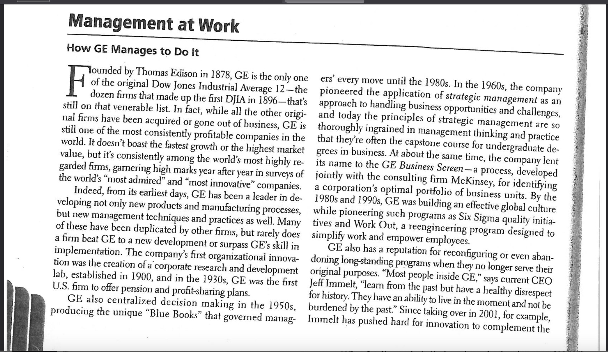  Does the pattern of management developments at GE over the last