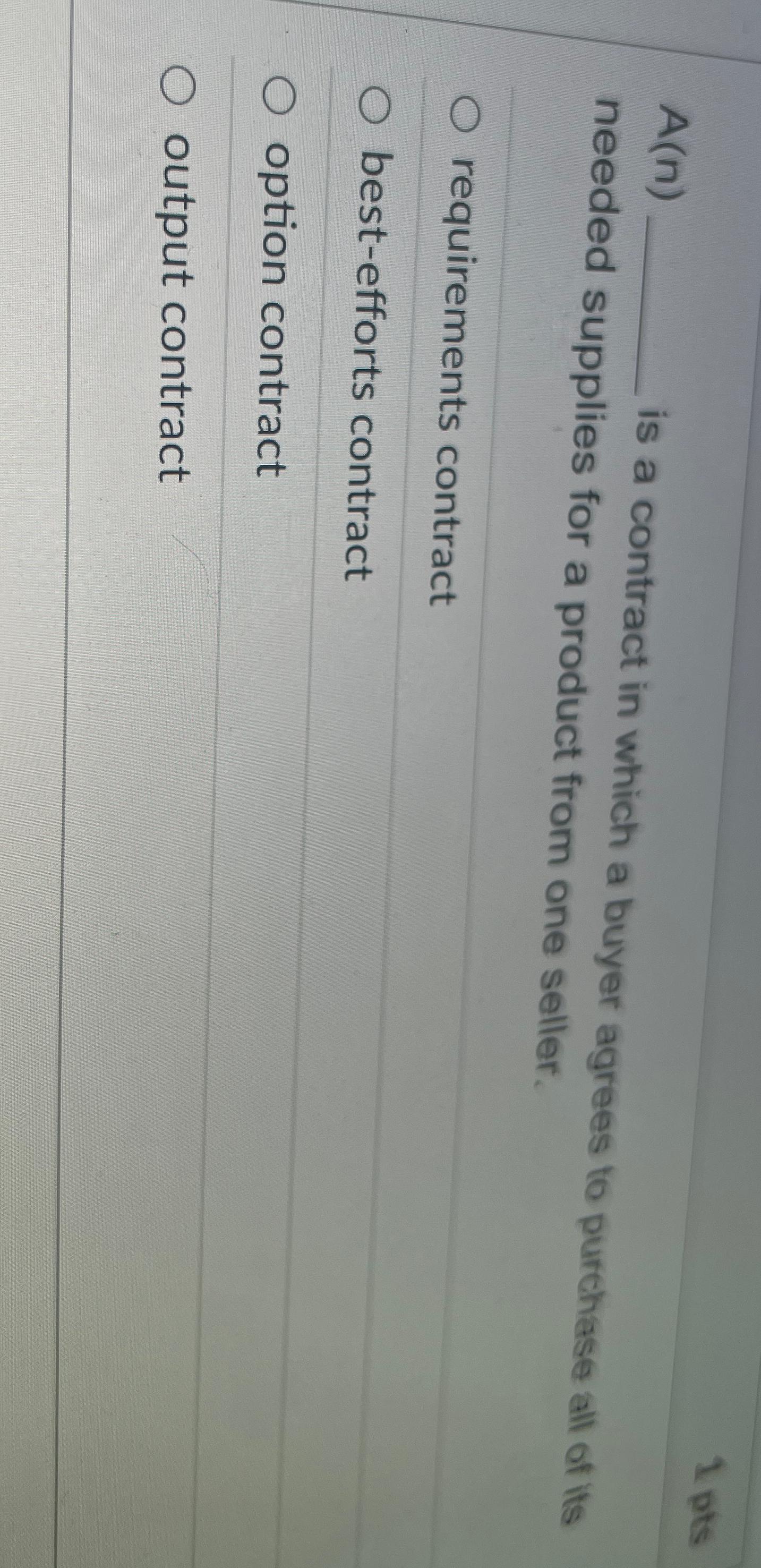  A(n) is a contract in which a buyer agrees to purchase