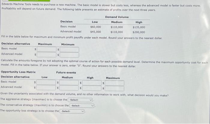  Edwards Machine Tools needs to purchase a new machine. The basic