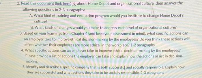  2. Read this document (link here) about Home Depot and organizational