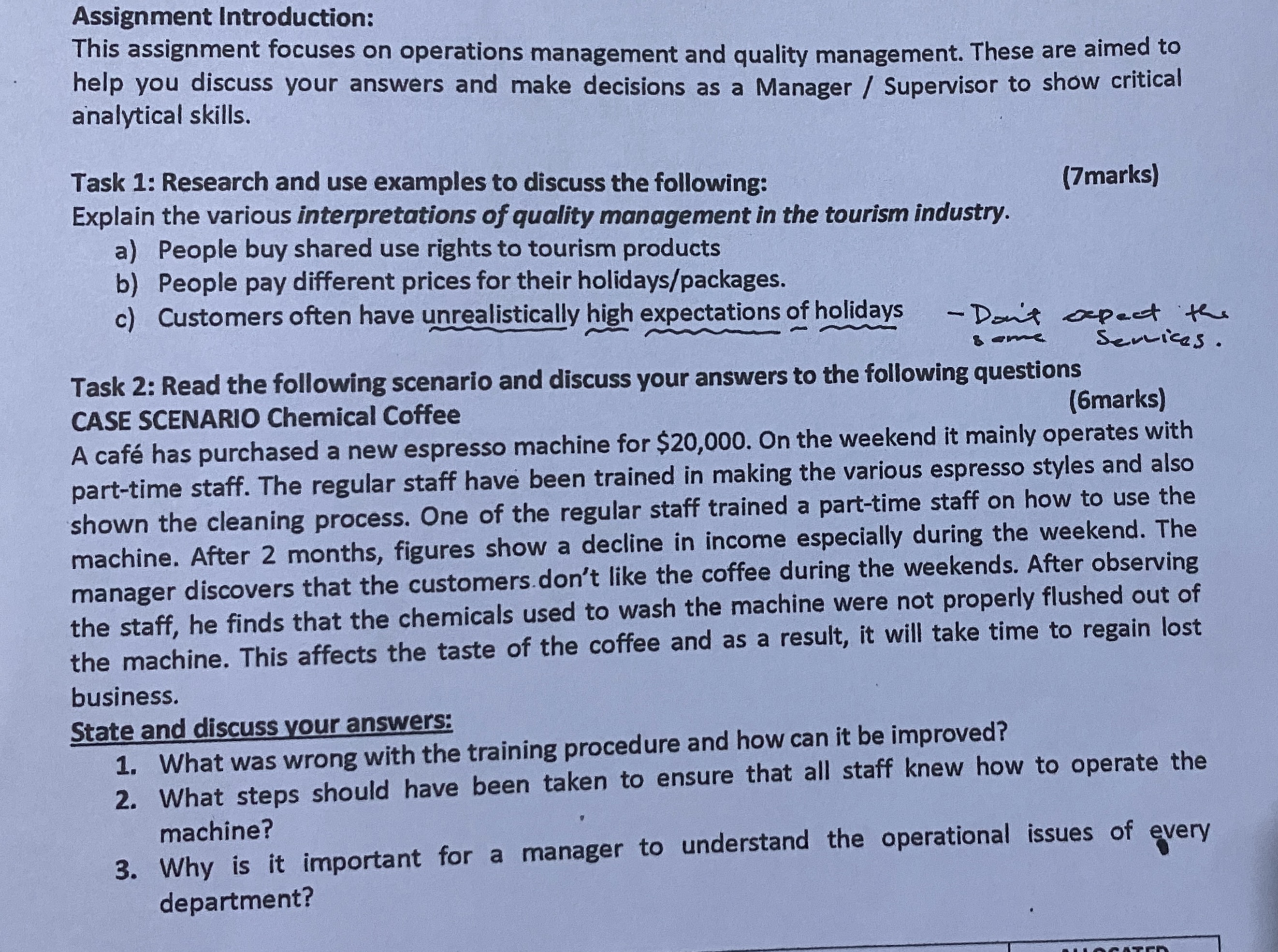  Assignment Introduction: This assignment focuses on operations management and quality management.
