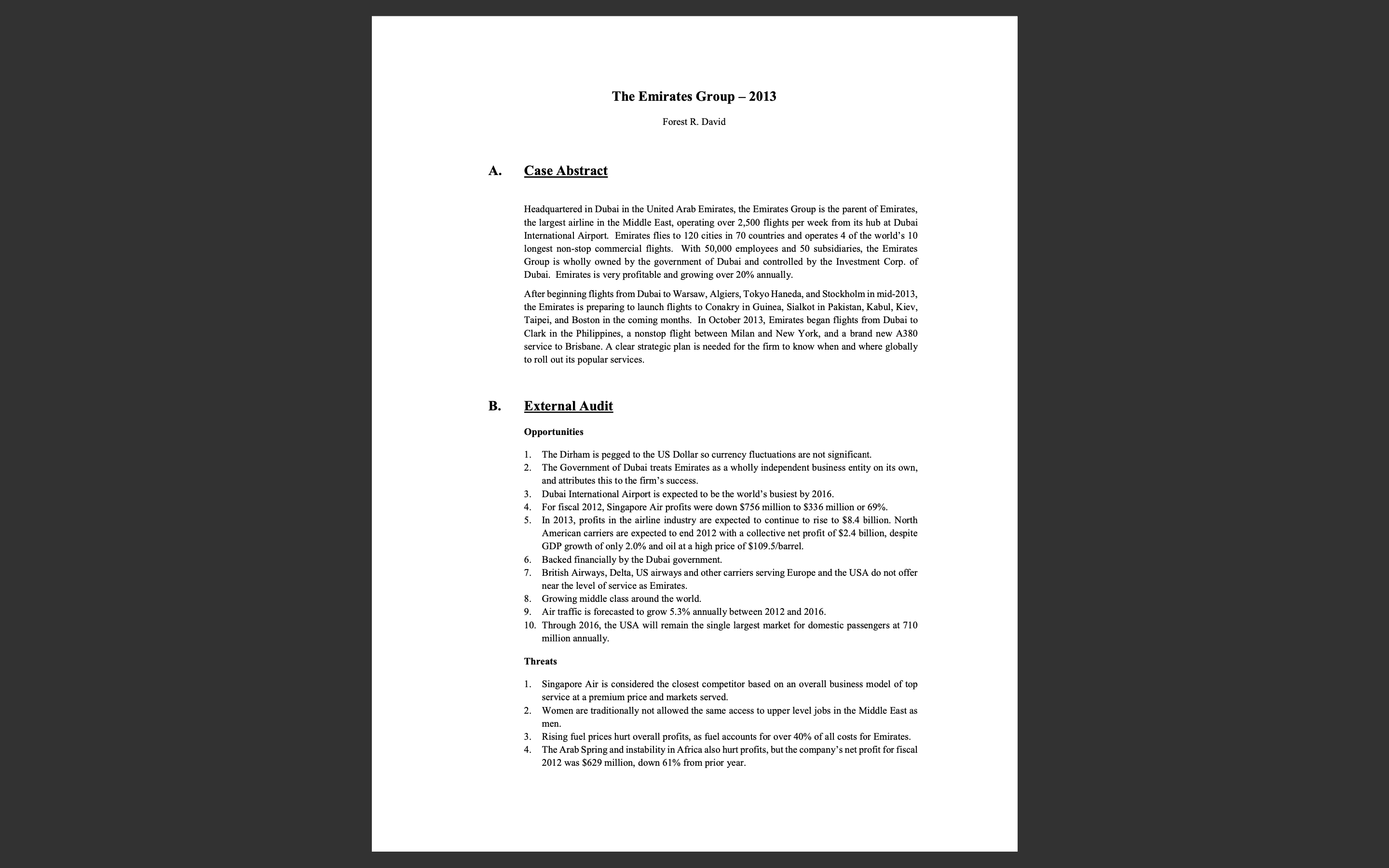 Instructions: Based on an article about The Emirates Group case studies. Give