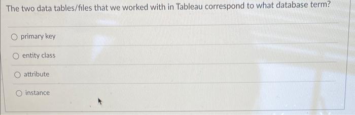  The two data tables/files that we worked with in Tableau correspond