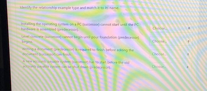  Identify the relationship example type and match it to its name.