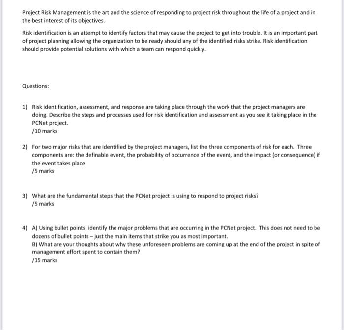  The PCNet Project (A)project Risk management in an IT integration Project