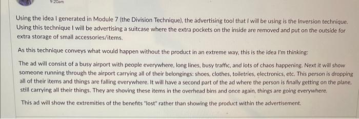 using an idea generated earlier in the course. Module 12 Discussion Board