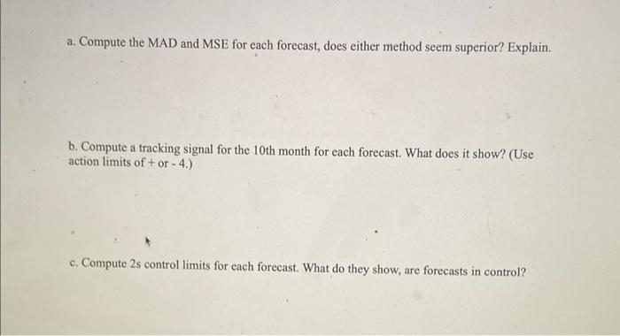 have been prepared for monthly sales of Widgets. a. Compute the MAD