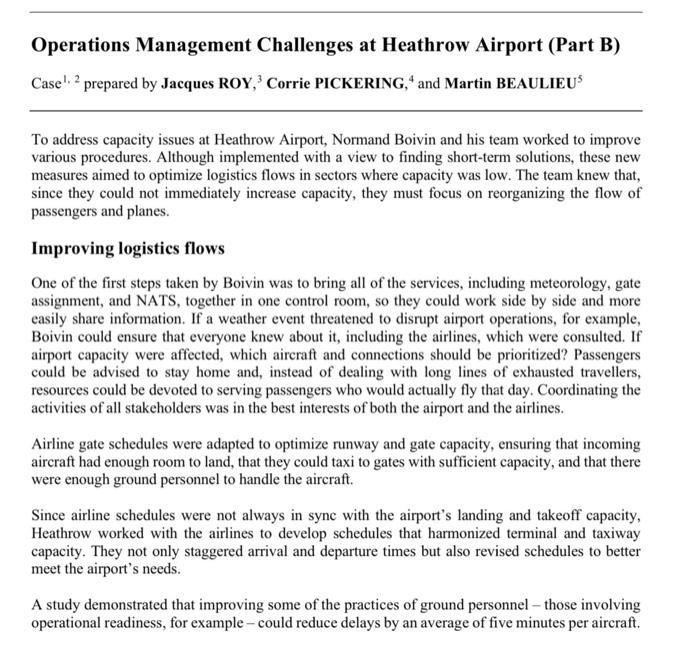  Based on Heathrow's experience, use your fishbone diagram to identify the