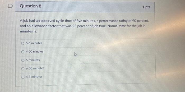 help me find the answer A job had an observed cycle time