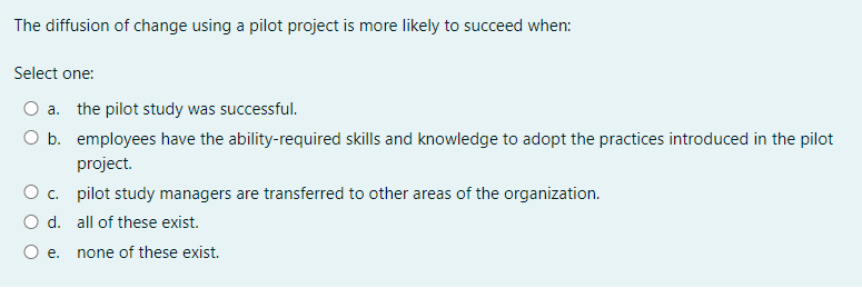  The diffusion of change using a pilot project is more likely