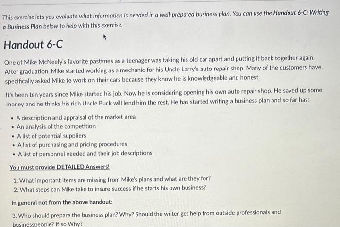  This exercise lets you evaluate what information is needed in a