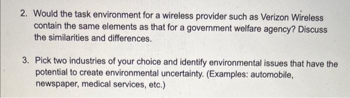  2. Would the task environment for a wireless provider such as