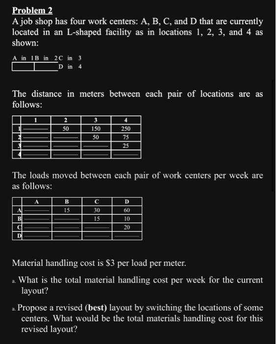  Problem 2 A job shop has four work centers: A, B,