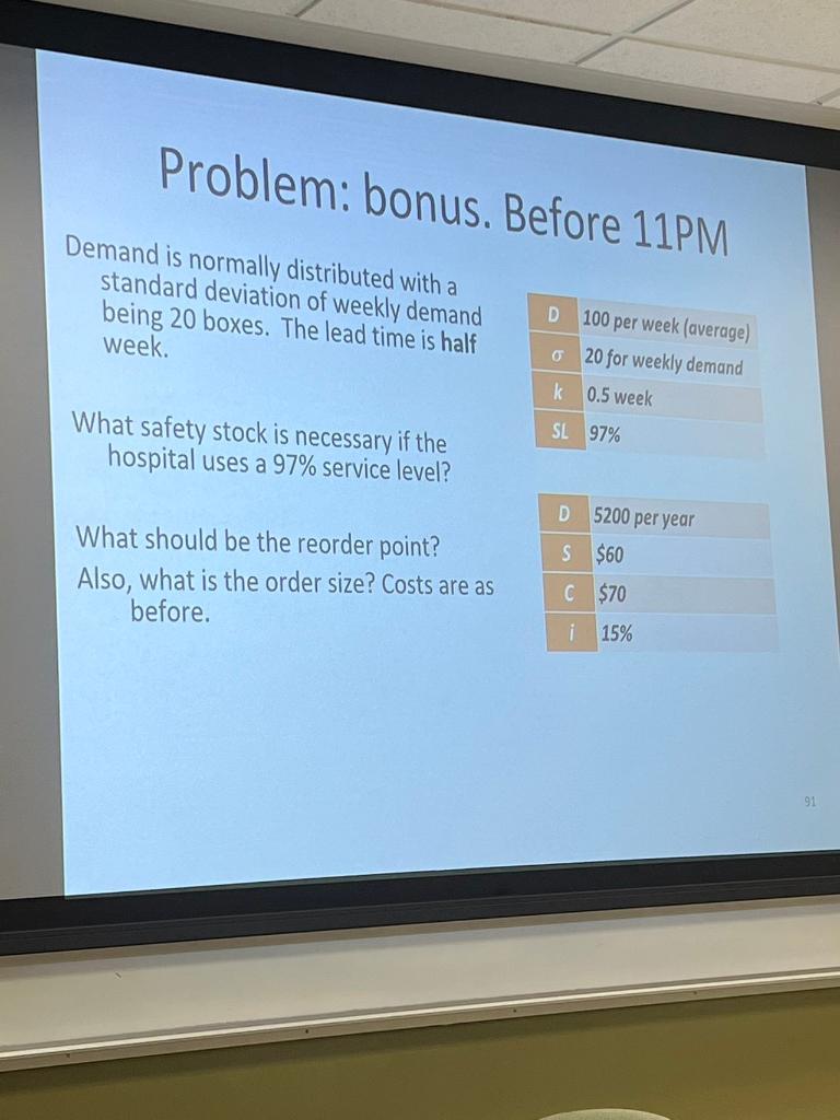  Problem: bonus. Before 11PM Demand is normally distributed with a standard