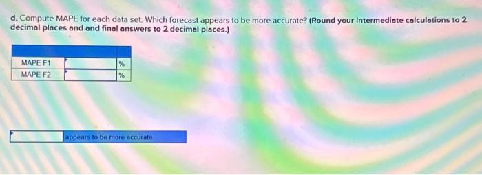 to 2 decimal places.) c. In practice, either MAD or MSE would