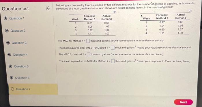  Question list 1 Following are two weekly forecasts made by two