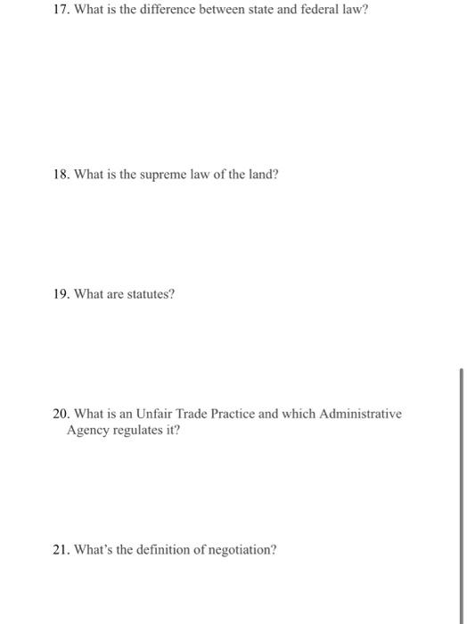 pls help 17-21 17. What is the difference between state and federal