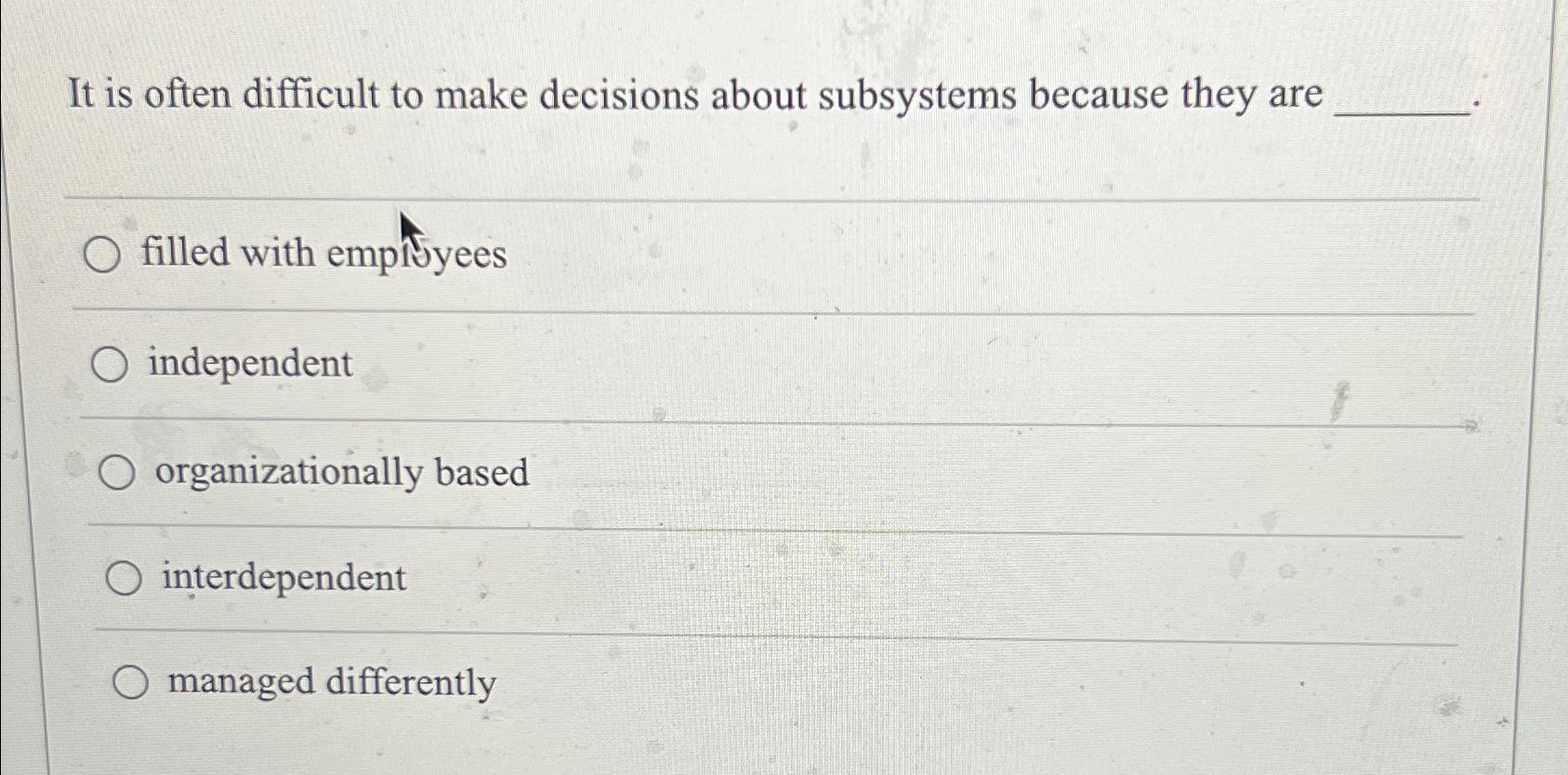  It is often difficult to make decisions about subsystems because they