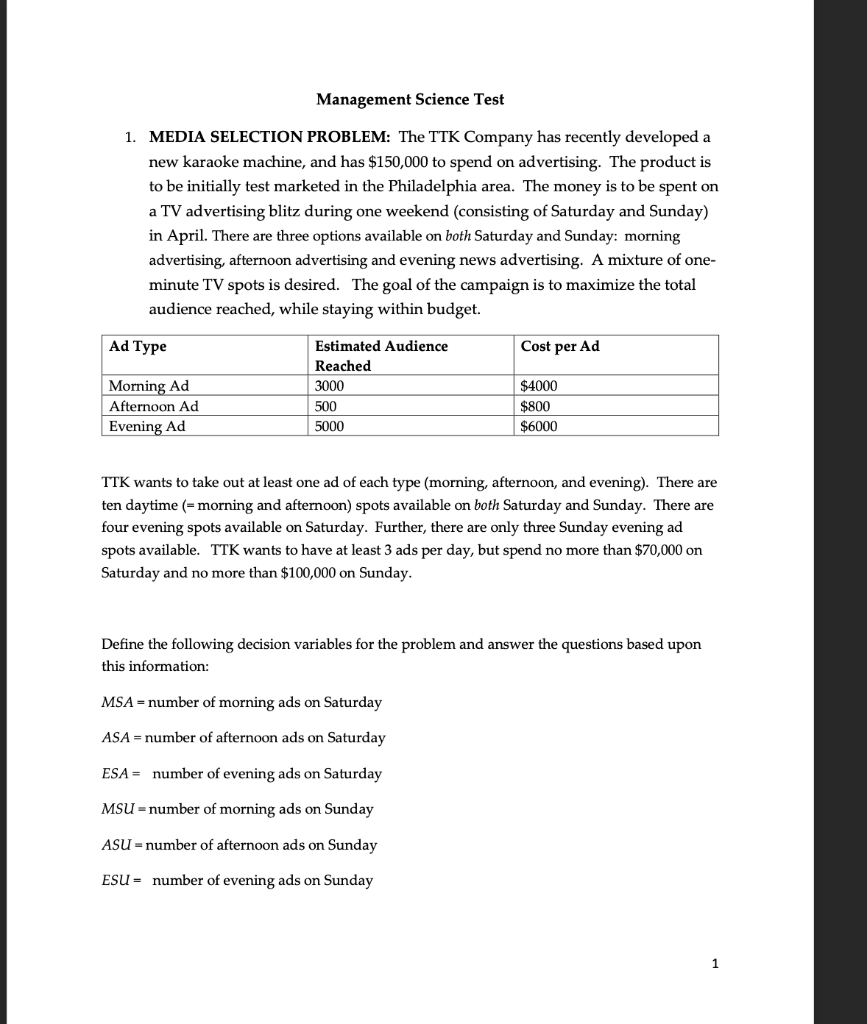 a constraint MSA1 is a constraint of the problem MSA+ESA2 is a