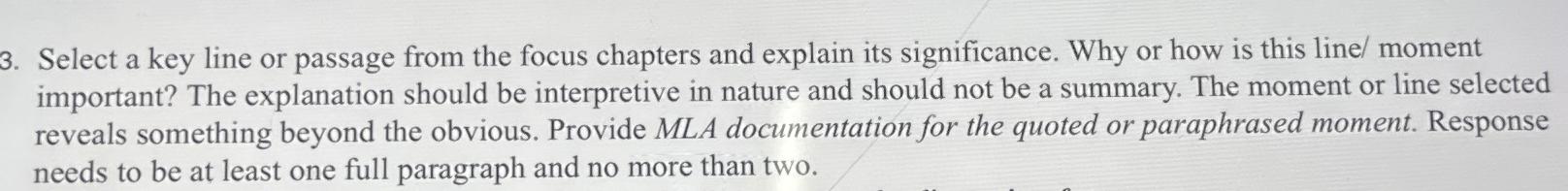  Select a key line or passage from the focus chapters 1-11