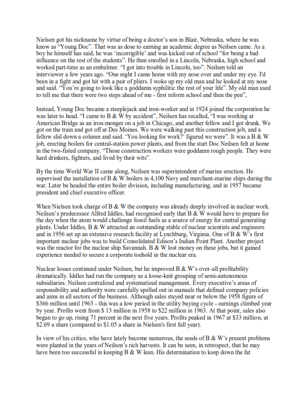 case study? Is it a wise decision if B&W subcontracted the pressure