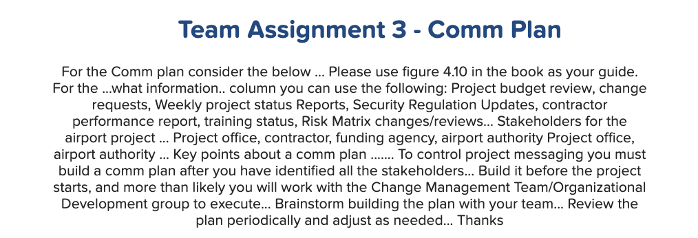 For the Comm plan consider the below ... Please use figure