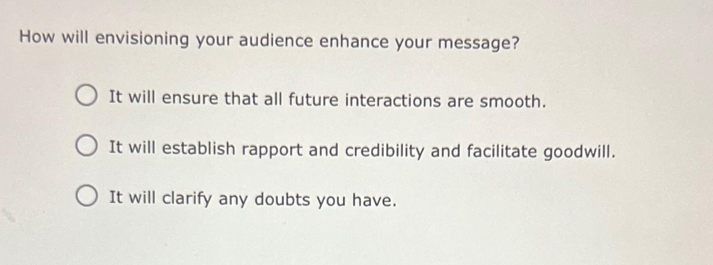  How will envisioning your audience enhance your message? It will ensure