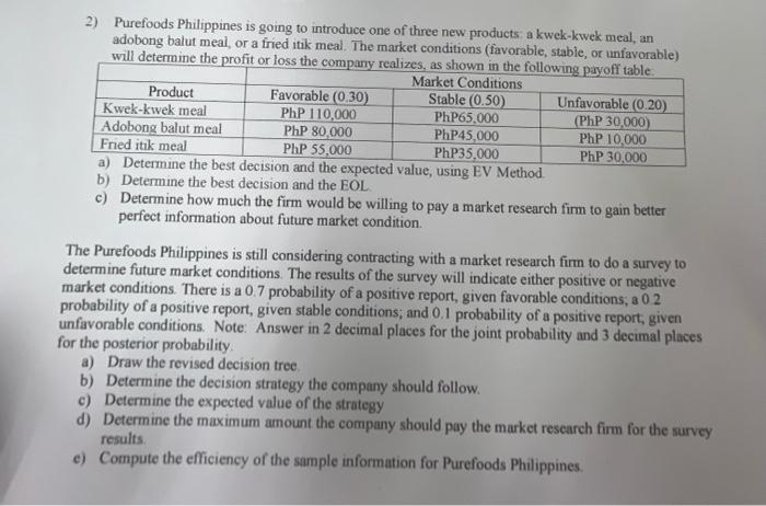  please help asap Subject: Operations Research 2 Topic: Decision Analysis please