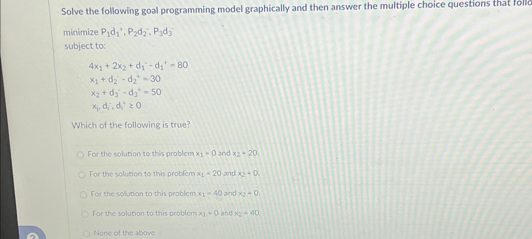  Solve the following goal programming model graphically and then answer the