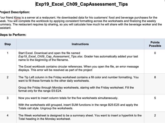  Project Description: 'our friend Kimo is a server at a restaurant.
