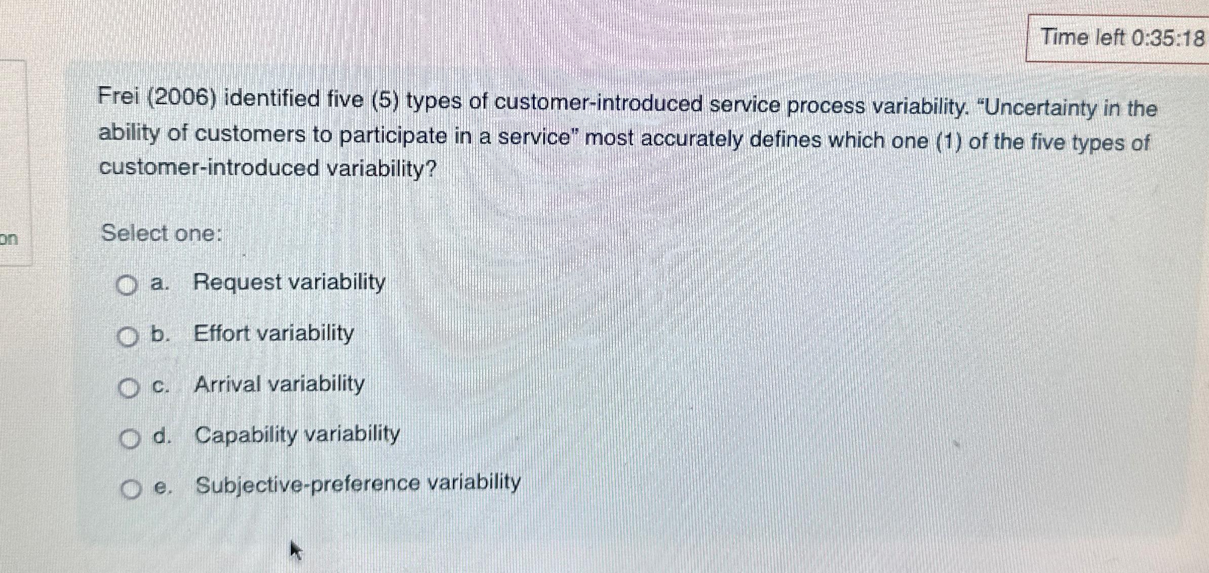  Time left 0:35:18 Frei (2006) identified five (5) types of customer-introduced