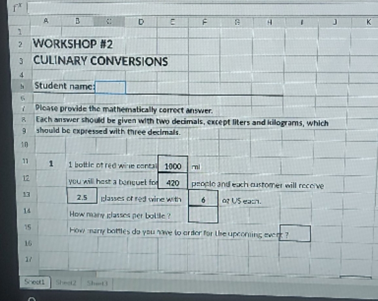 culinary conversions FX A B D E F G J K 1