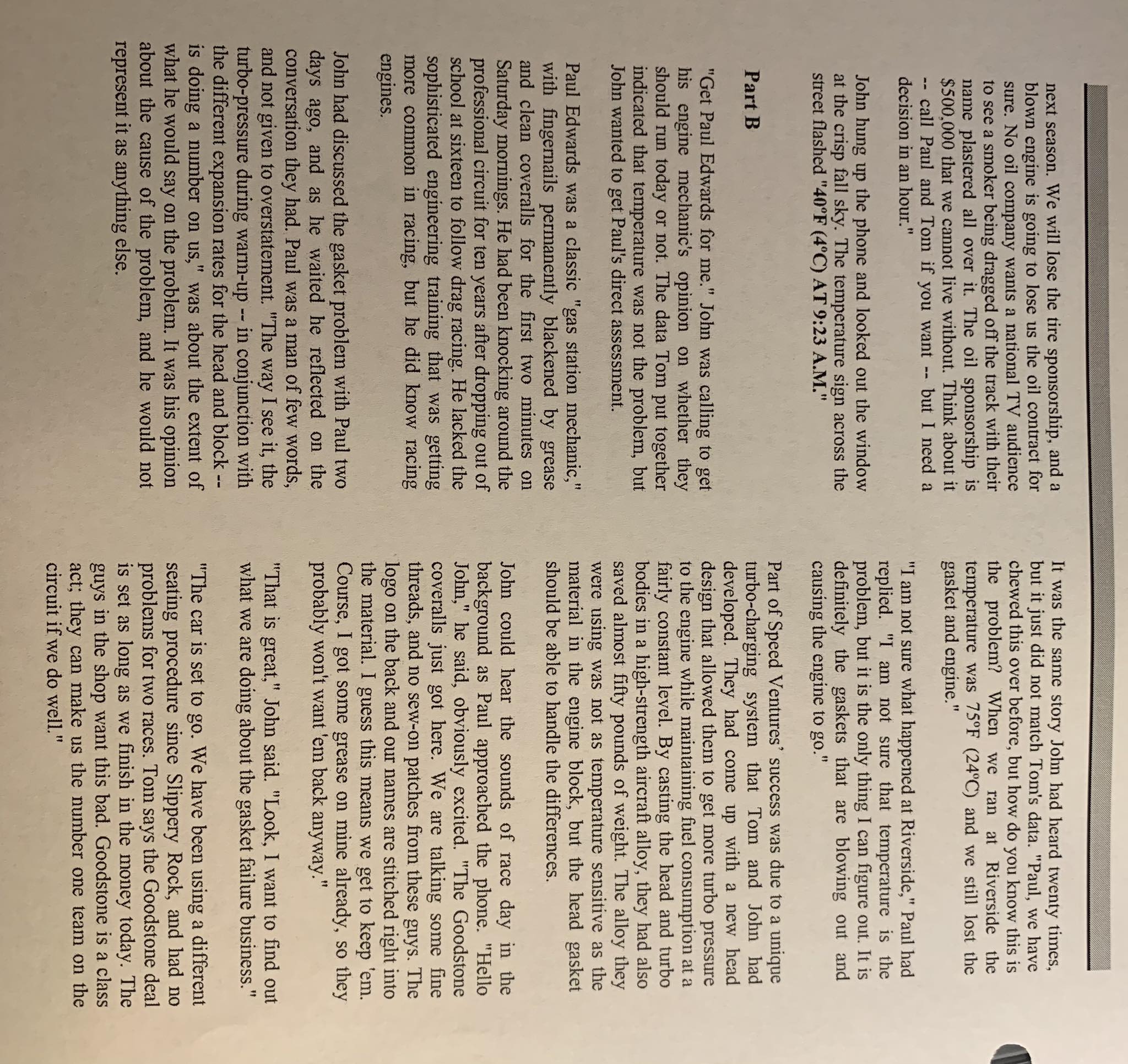 Ventures" Parts A and B In one page (double-spaced), answer the following