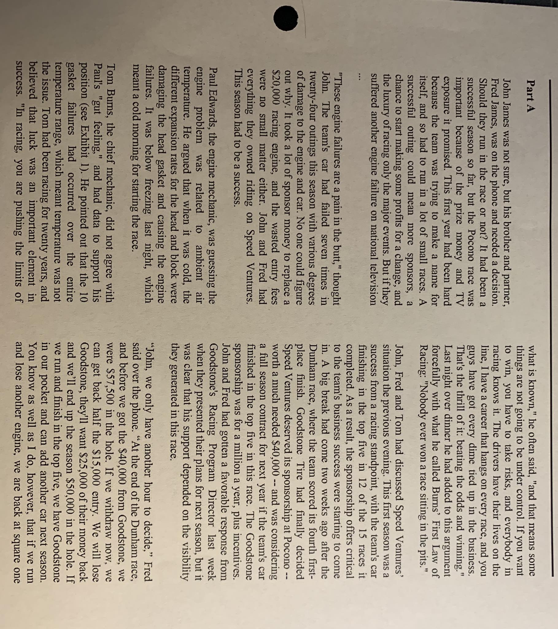 question(s): Would you race or not? Justify your decision using your best