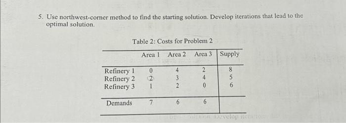 EMERGENCY!!! 5. Use northwest-corner method to find the starting solution. Develop iterations