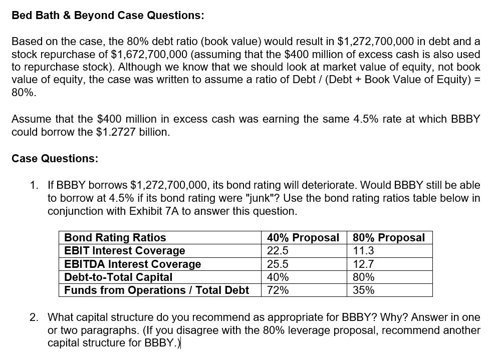  Please solve the above and show all formulas. Bed Bath \&