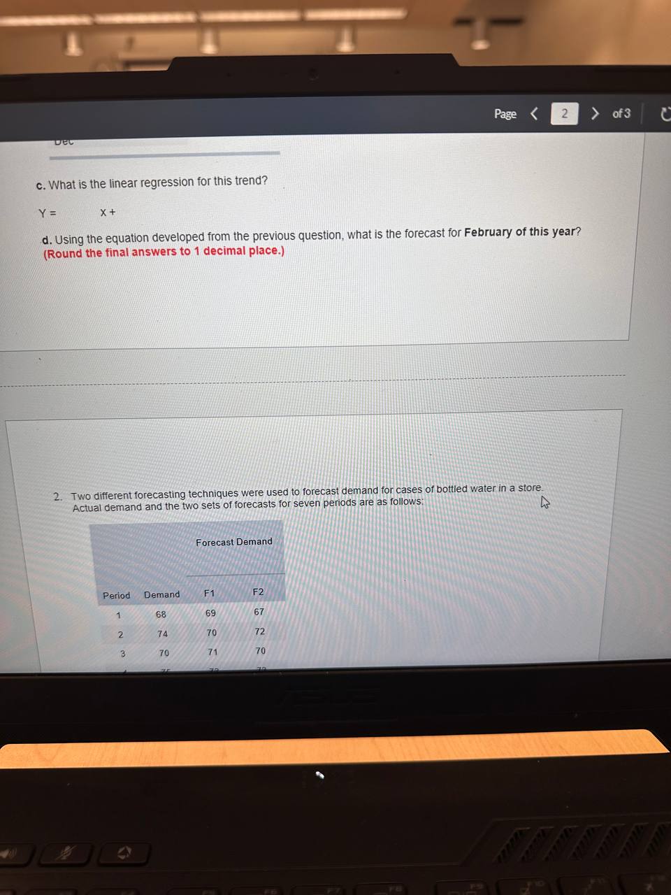 please ansewr 2 c. What is the linear regression for this trend?