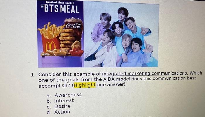 Please explain using the "integrated marketing communications " and the "AIDA model".